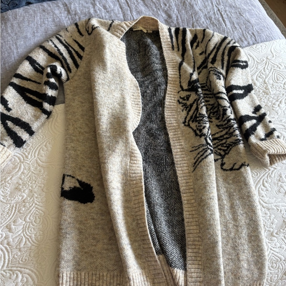 Anthropologie RD Style Conscious Tiger Print Beige Cardigan Sweater
